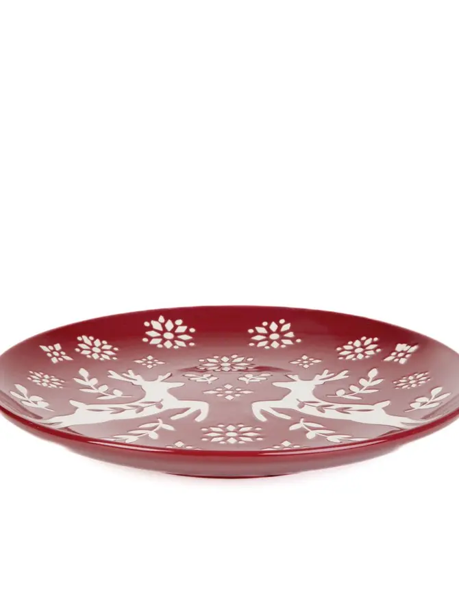 Talerz AVERO deserowy czerwony z jelonkami 21 cm