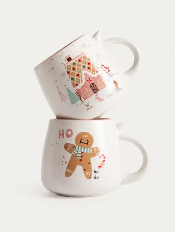 Zestaw kubków PASTELLIA porcelanowych z domkiem i ciastkiem, 2 szt. 0,4 l