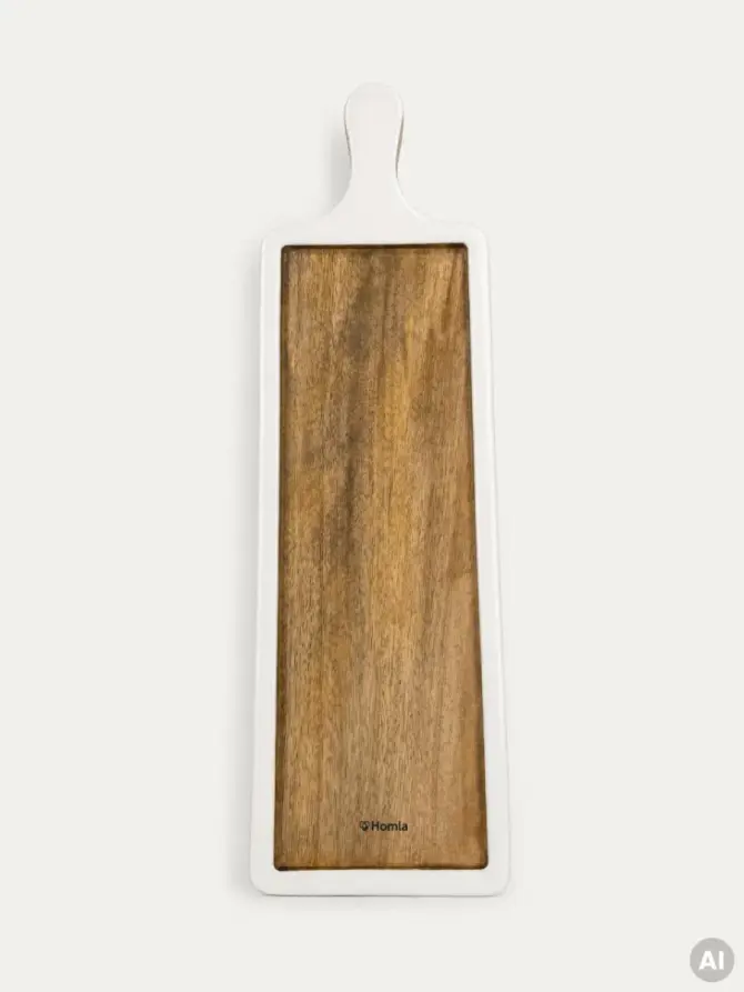 Deska do serowania MAREGO prostokątna z drewna mango z białym rantem 46x13 cm