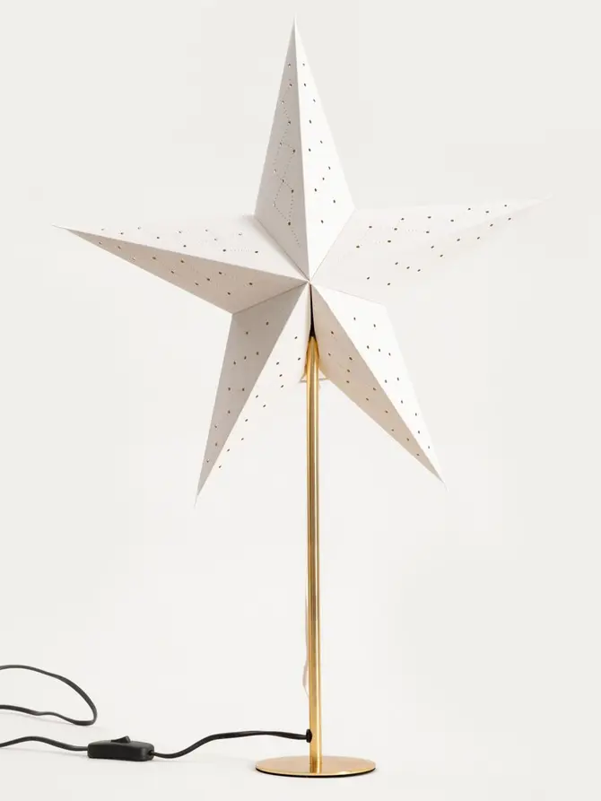 Gwiazda GALLA STAND lampka biała na złotej podstawie 45 cm