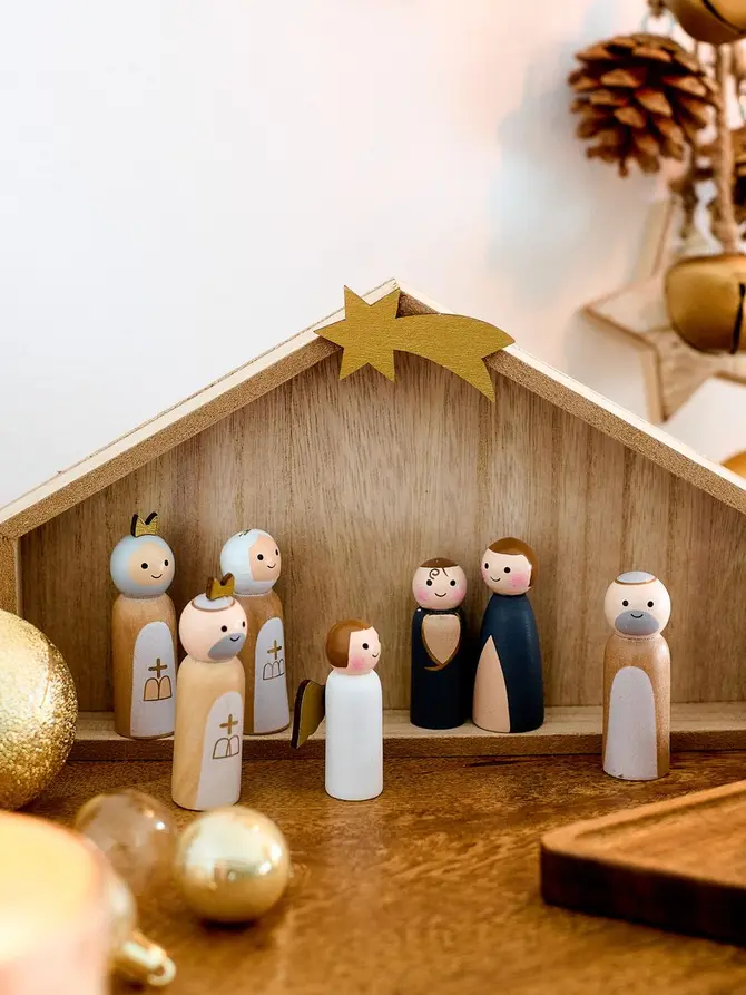 Figurka CHRISA szopka z drewnianymi postaciami, 7 el. 