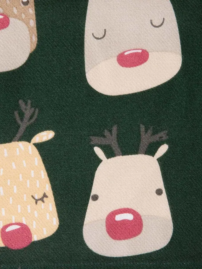 Fartuch dziecięcy REINDEER zielony z nadrukiem w renifery 50x60 cm