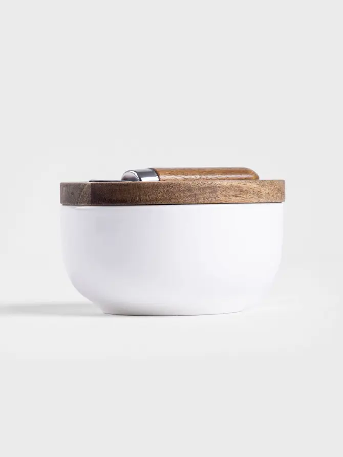 Cukiernica MOOKA z łyżeczką i akacjową pokrywką 5x10 cm