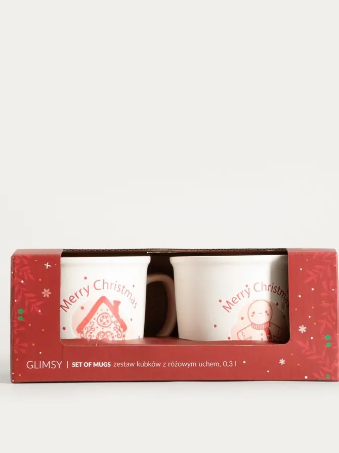 Zestaw kubków GLIMSY porcelanowych z różowym uchem 2 szt. 0,3 l