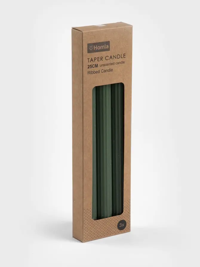 Świece stołowe TABLE CANDLES ryflowane zielone 3 x 80 g
