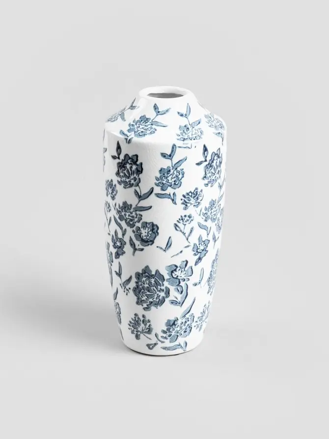 Wazon FLORAL HAMPTONS ceramiczny niebieskim wzorem 14x30 cm