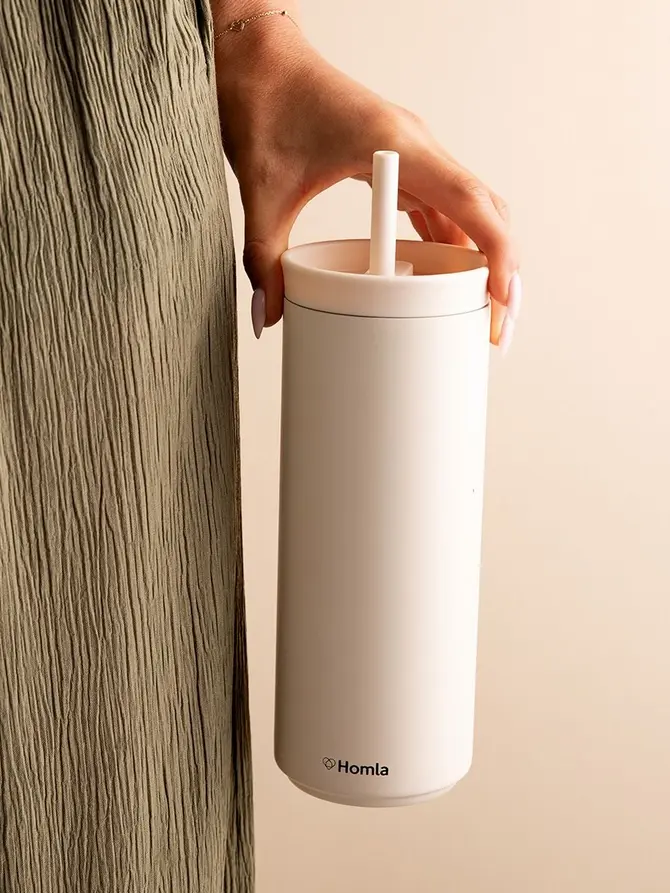Kubek termiczny COCOA ze słomką śmietankowy 500 ml