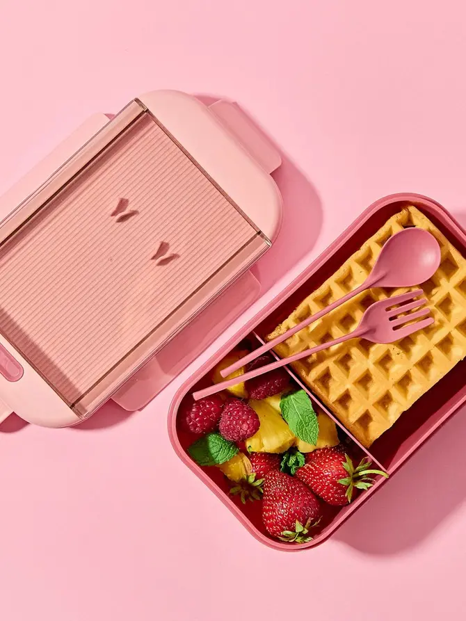 Lunchbox POPPIE ze sztućcami różowy 0,54 l