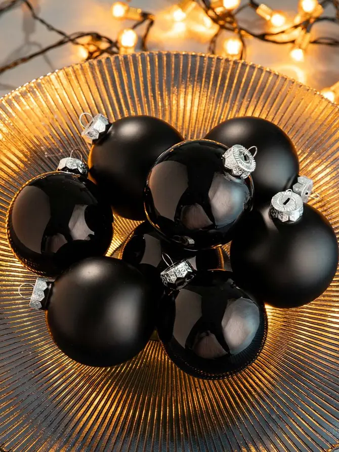 Zestaw bombek DECORIS czarne, 8 szt. 7 cm