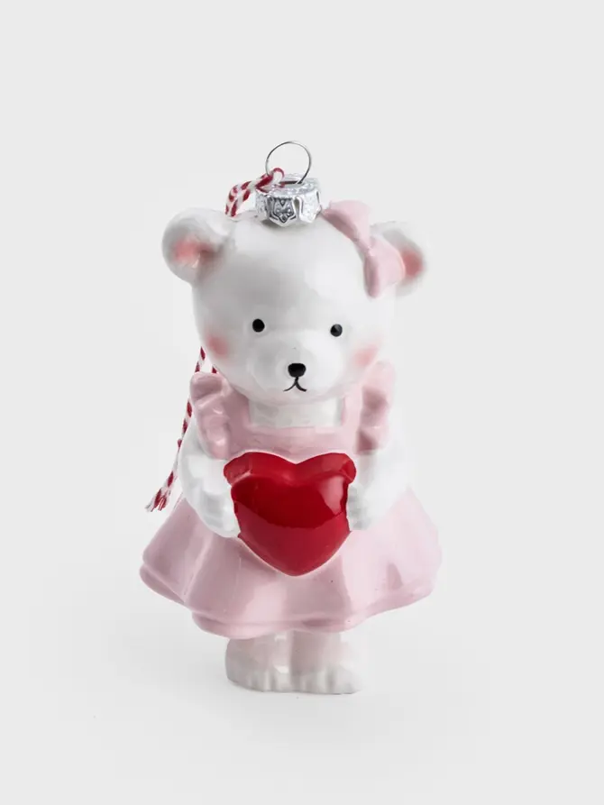 Zawieszka EVI PINK miś różowy z serduszkiem 11 cm