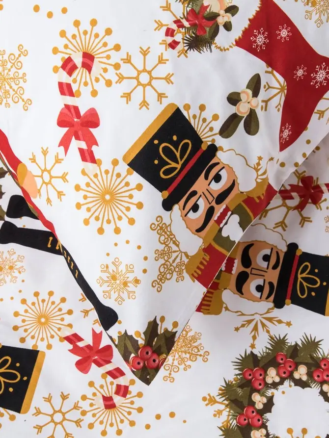Pościel NUTCRACKER B2 biała w nadruk 160x200cm + 2*70x80cm
