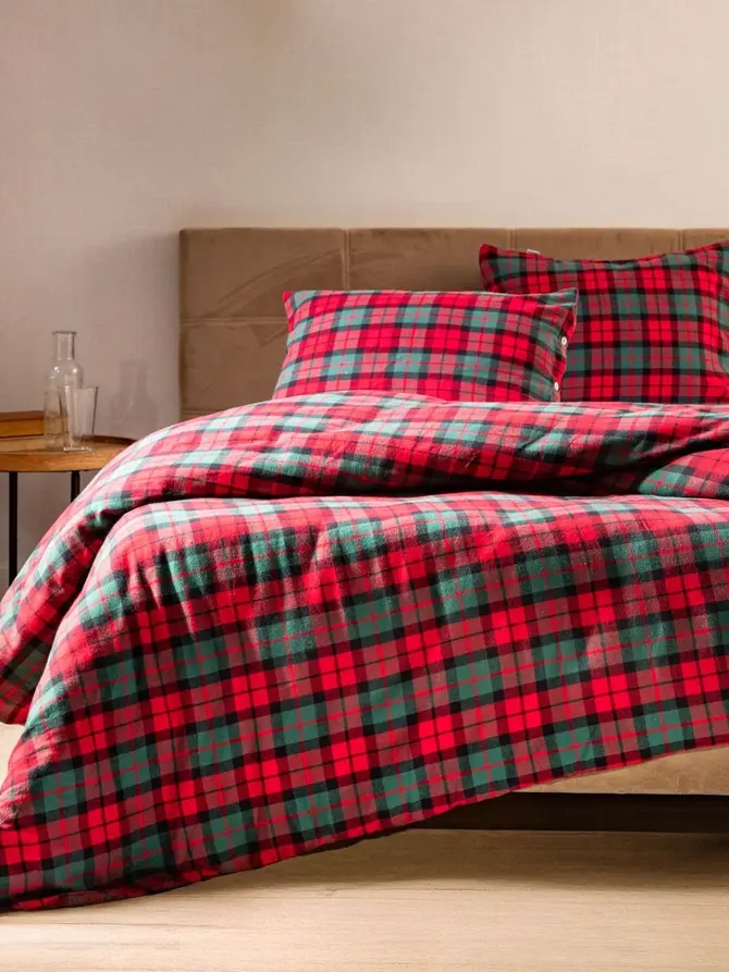 Pościel TARTAN flanelowa z barwionych nici w kratę 220x200 + 2*50x60 cm