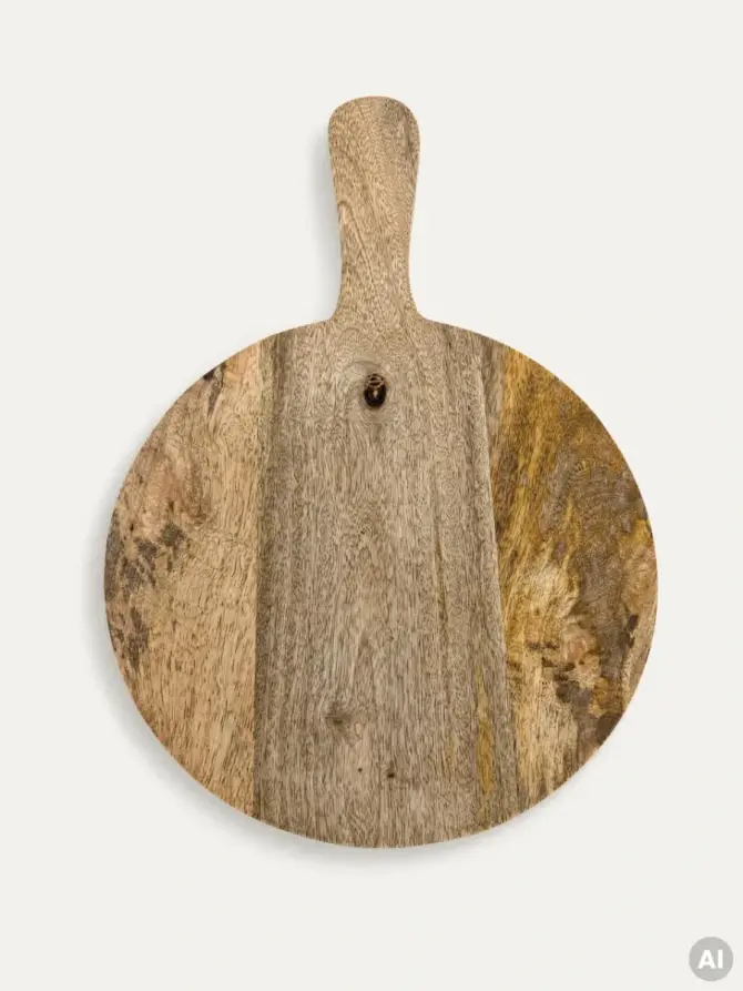 Deska do serowania MAREGO okrągła z drewna mango z białym rantem 40x26x1,5 cm