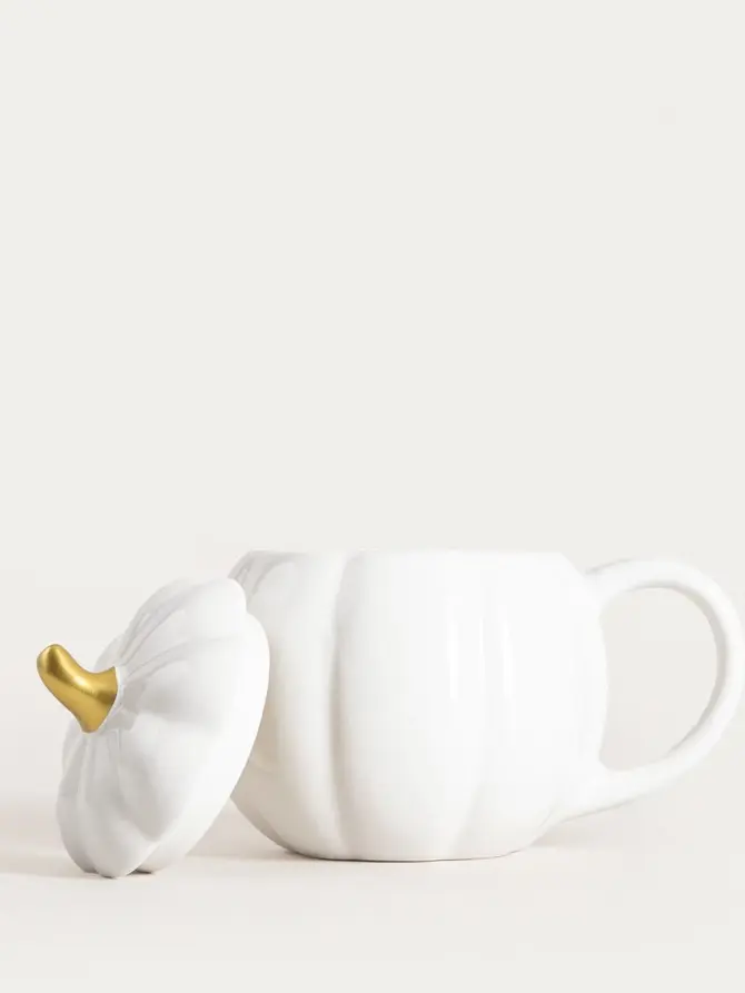 Kubek PUMPKIE w kształcie dyni z pokrywką kremowy SHINY 0,6 l