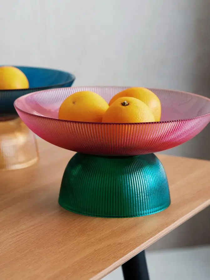 Patera MEGALO szklana różowo - zielona 25 cm