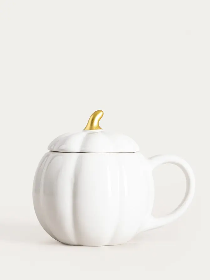 Kubek PUMPKIE w kształcie dyni z pokrywką kremowy SHINY 0,6 l