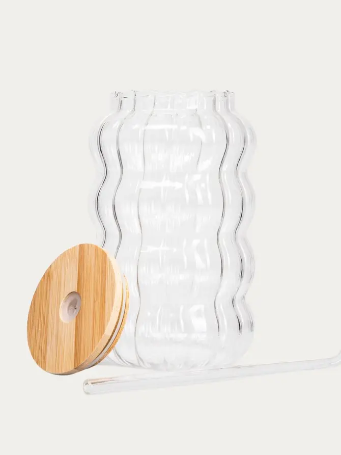 Szklanka BUBBLY ryflowana ze słomką 0,75 l