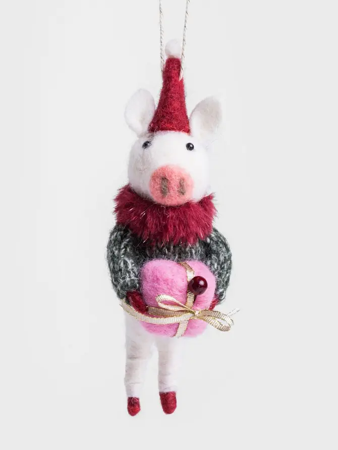 Zawieszka PETTIES filcowa świnka z różowym prezentem 16 cm