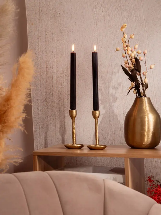 Świece stołowe TABLE CANDLES ryflowane czarne 3 x 80 g