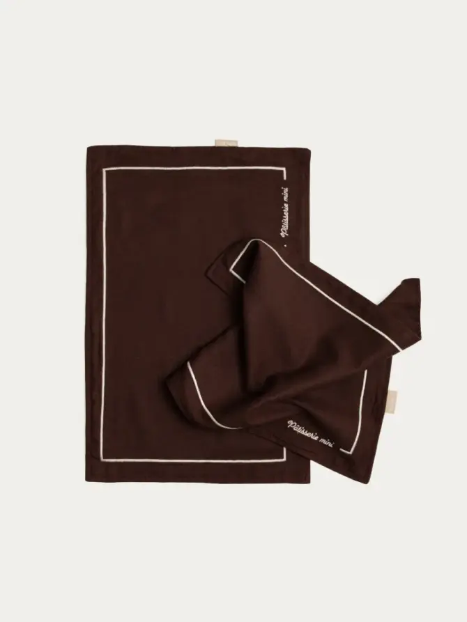 Maty stołowe PATISSERIE MINI prostokątne brązowe z haftem, zestaw 2 szt. 