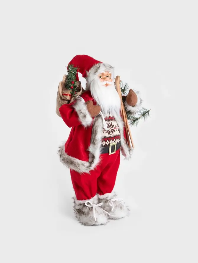 Skrzat CLAUSE Mikołaj duży z nartami i sweterkiem 60 cm
