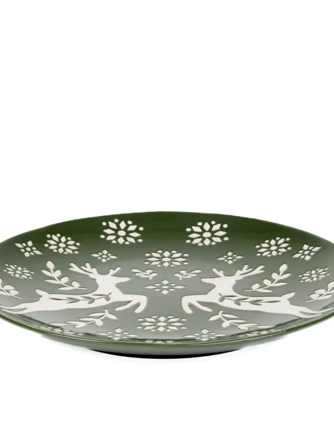 Talerz AVERO obiadowy zielony z jelonkami 27 cm
