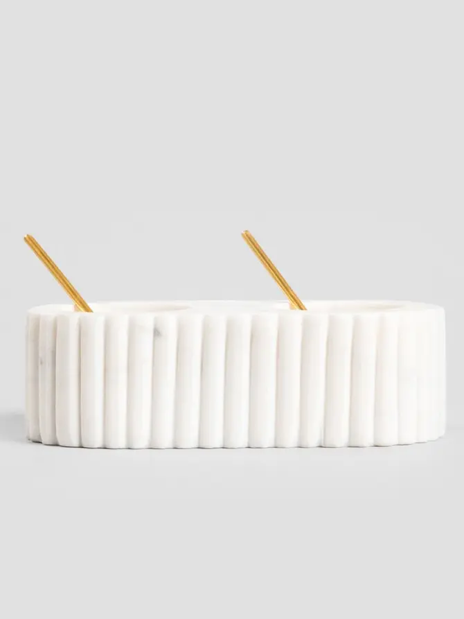 Pojemnik MARBLE STRIPES z dwoma przegródkami marmurowy ryflowany 17,5x8,5 cm