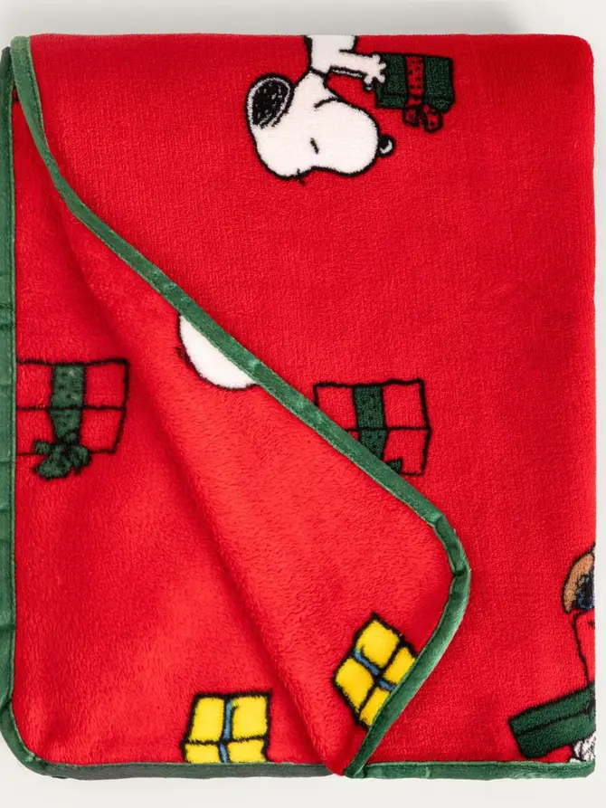 Koc SNOOPY czerwony ze świątecznym wzorem SNOOPY 150x200 cm