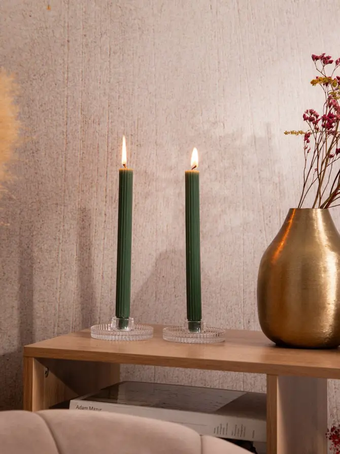 Świece stołowe TABLE CANDLES ryflowane zielone 3 x 80 g
