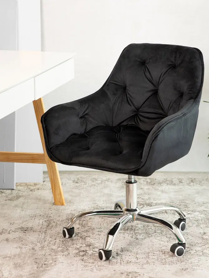 Fotel FLOSSI welurowy obrotowy czarny 57x61x80-90 cm