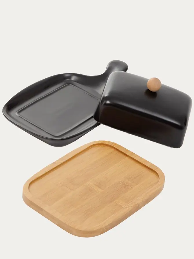 Maselniczka FINCAN porcelanowa z bambusową podstawką czarna 22 cm