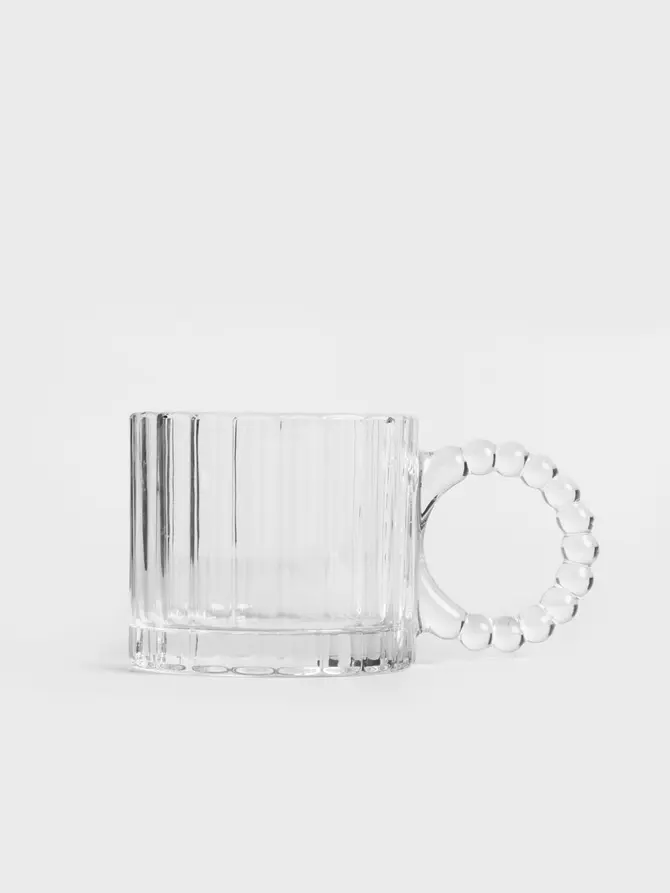 Filiżanka GLASSIC szklana ryflowana z koralikowym uchem 0,3 l