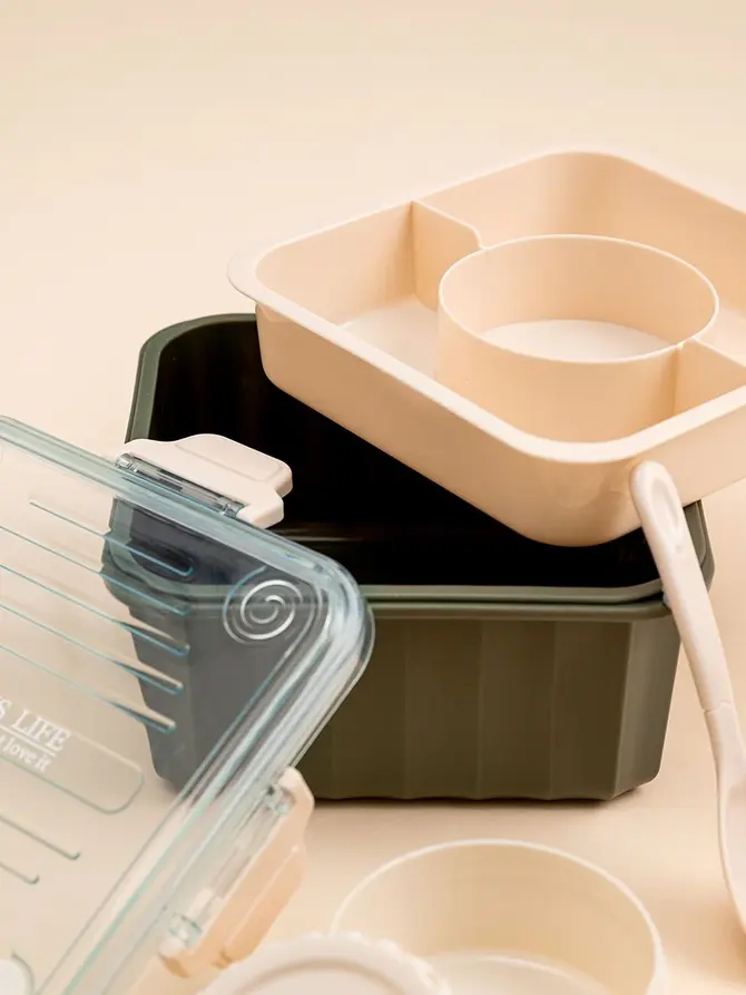 Lunchbox POPPIE z łyżeczką khaki 2,15 l