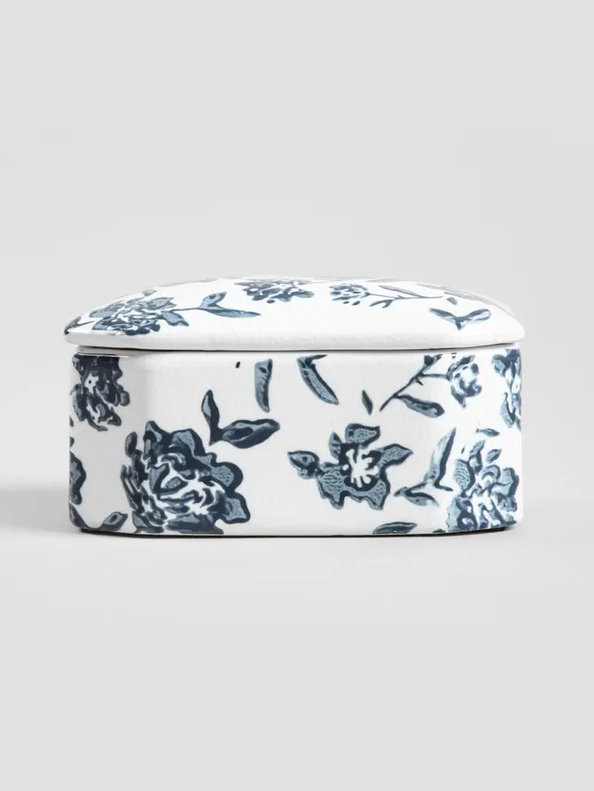 Pojemnik FLORAL HAMPTONS ceramiczny z niebieskim wzorem 14x10x7,5 cm