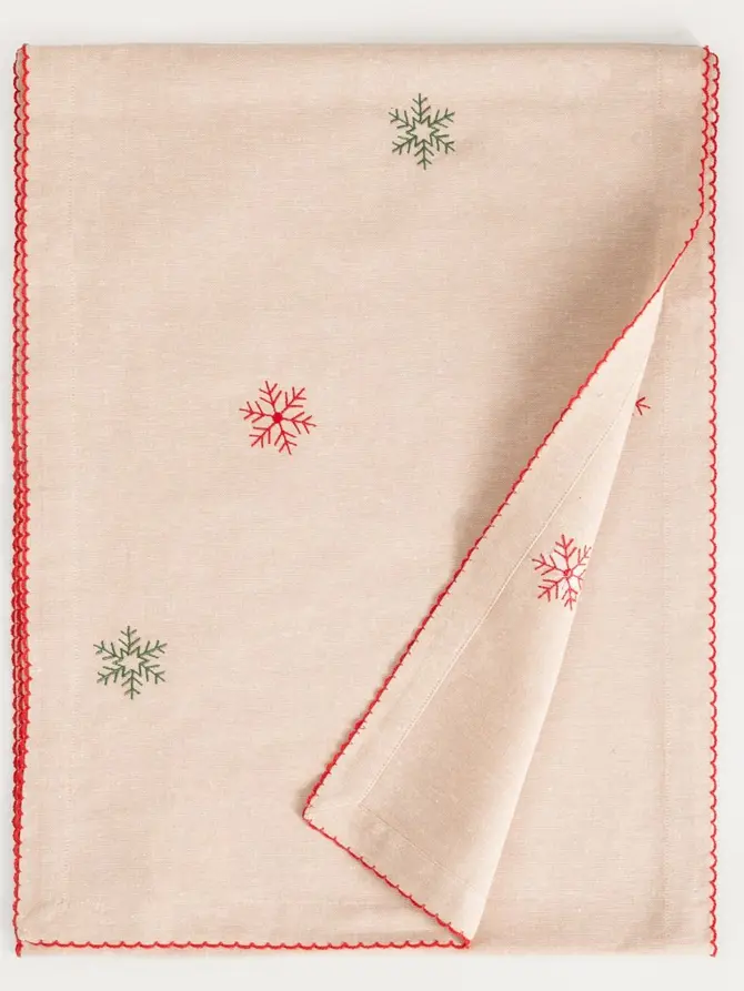 Bieżnik ARMILLA bawełniany w haftowane śnieżynki 40x160 cm