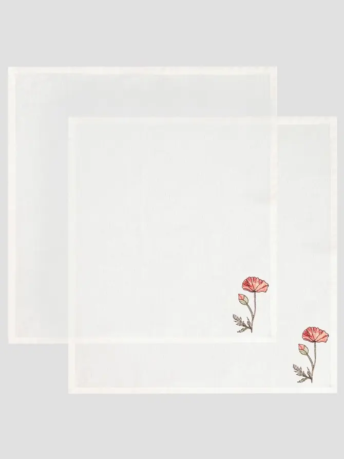 Zestaw 2 szt. napkinów MEADOW FLOWERS z haftowanym makiem 45x45cm