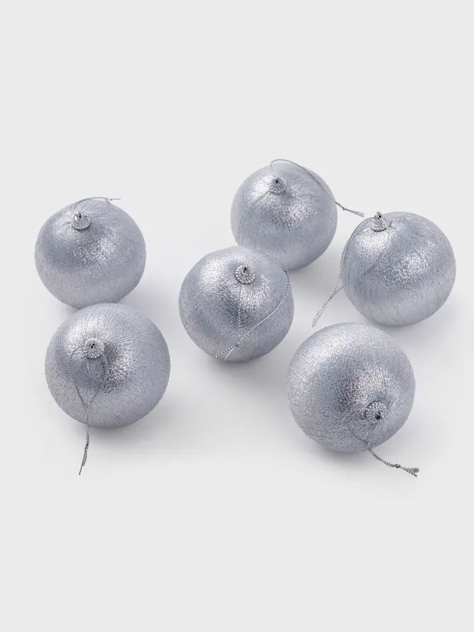 Bombki ETHAN ze srebrną nitką, zestaw 6 szt. 8 cm