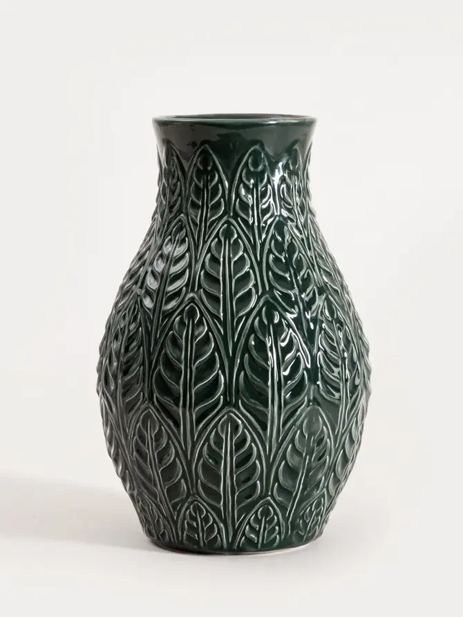 Wazon NATTO ceramiczny z tłoczeniami zielony 24x15,5 cm