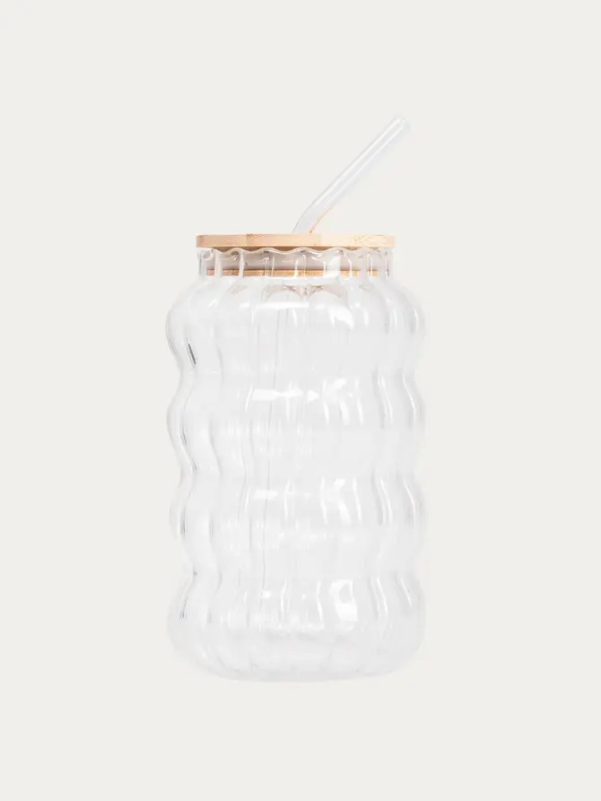 Szklanka BUBBLY ryflowana ze słomką 0,75 l