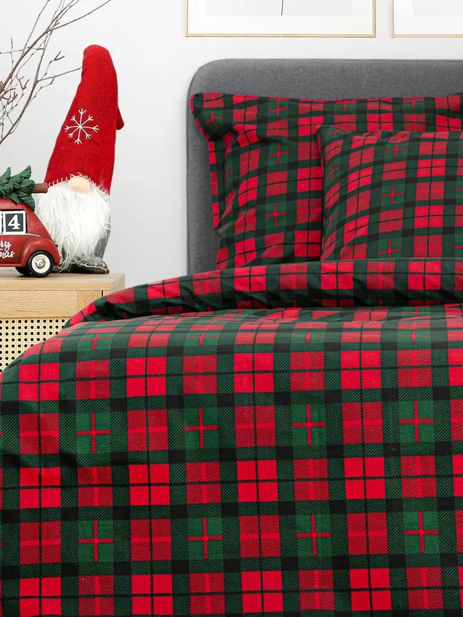 Pościel EC TARTAN bawełniana w kratę 160x200 + 2*70x80 cm