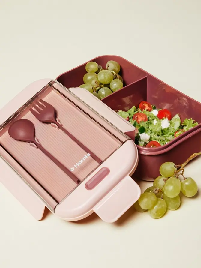Lunchbox POPPIE ze sztućcami różowy 0,54 l