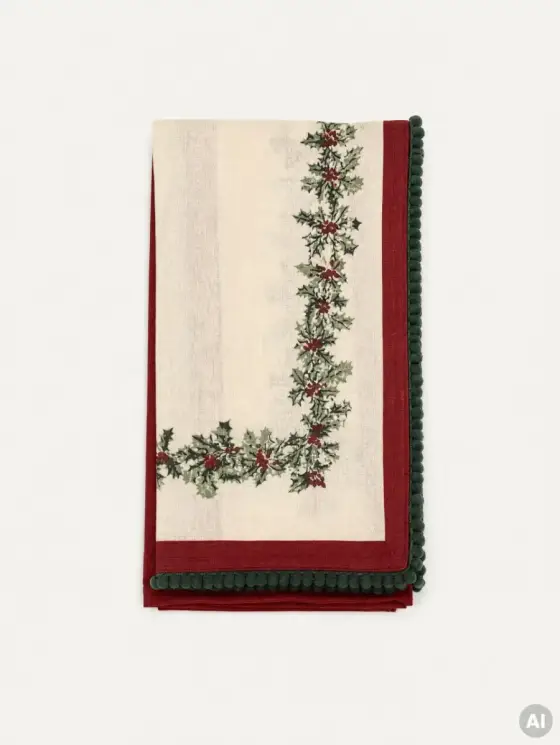 Zestaw ścierek kuchennych HOLLY bawełnianych ze świątecznym wzorem i lamówką i czerwona, zestaw 2 szt. 2*45x65cm