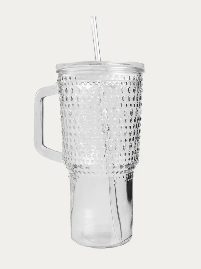 Szklanka BERE w kropki ze szklaną słomką 1 l