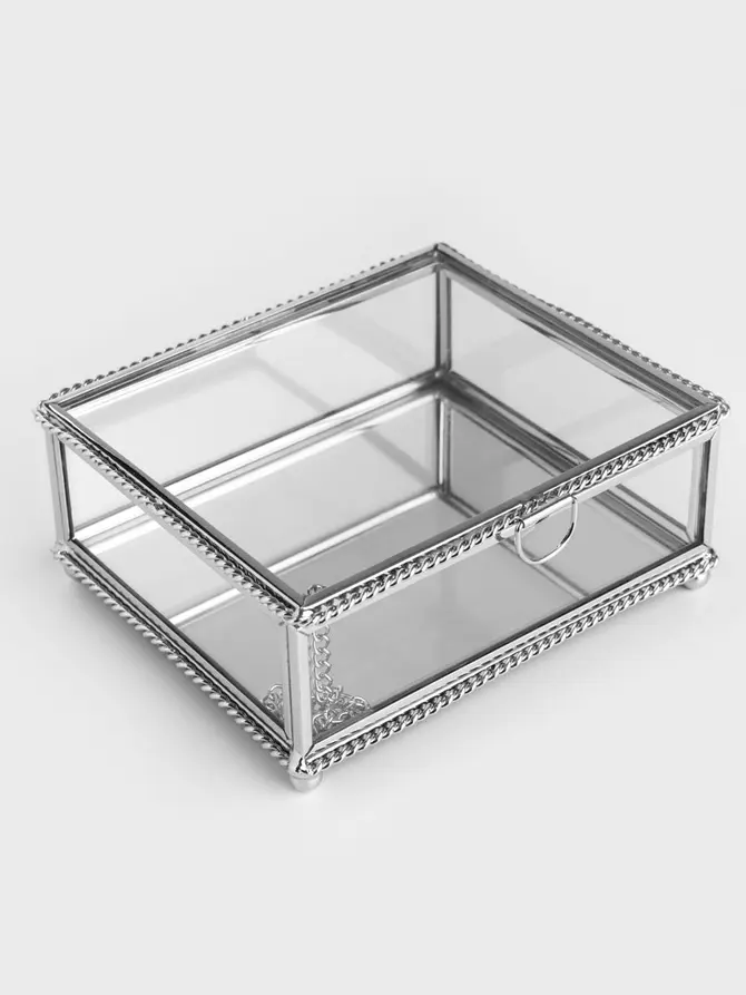 Szkatułka na biżuterię GRAZIA z warkoczem srebrna 13x11x5 cm