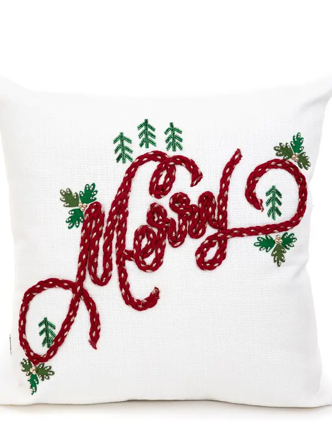 Poszewka MERRY beżowa z wyszywanym napisem 45x45 cm