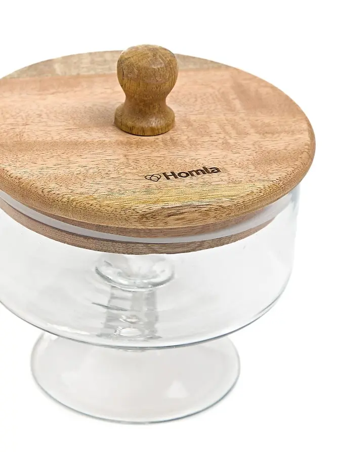 Patera WOOD COLONY szklana na nóżce S 15x13 cm