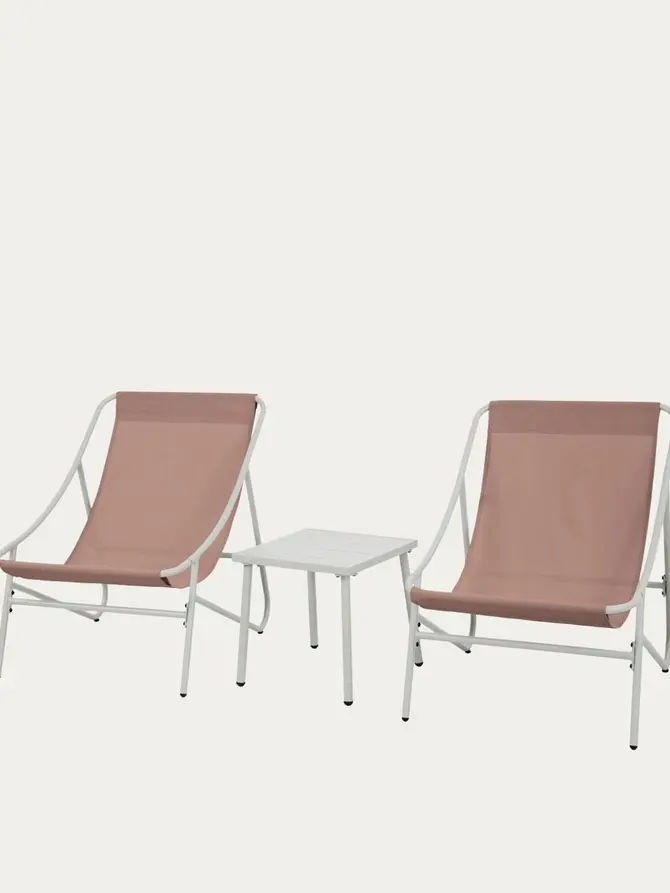 Zestaw mebli ogrodowych TIVOLI beżowy z ceglastymi poduszkami 65,5x85x95 cm / 43x43x42 cm