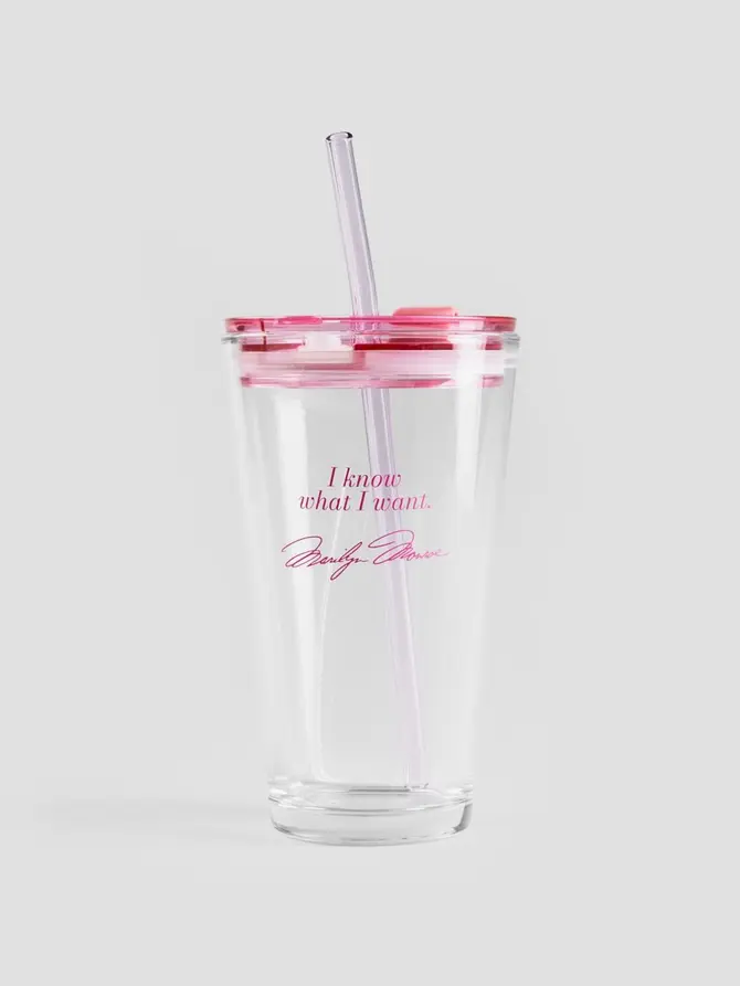 Szklanka MONROE SUMMER ze słomką i cytatem różowa 0,4 l