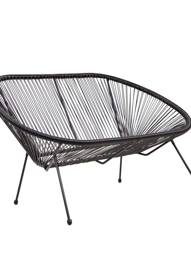 Ławka ACAPULCO z okrągłej linki technorattan czarna 2-osobowa 134x78x86 cm
