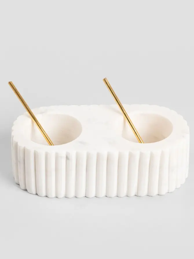 Pojemnik MARBLE STRIPES z dwoma przegródkami marmurowy ryflowany 17,5x8,5 cm